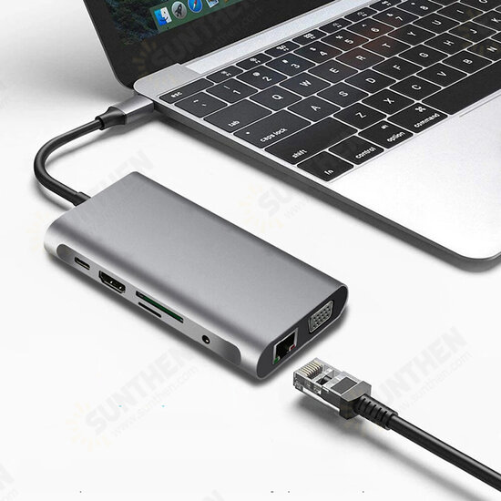 10 In 1 Triple Display USB Type-C Hub Docking Station Adapter