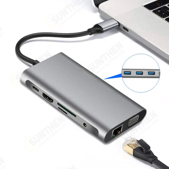 10 In 1 Triple Display USB Type-C Hub Docking Station Adapter