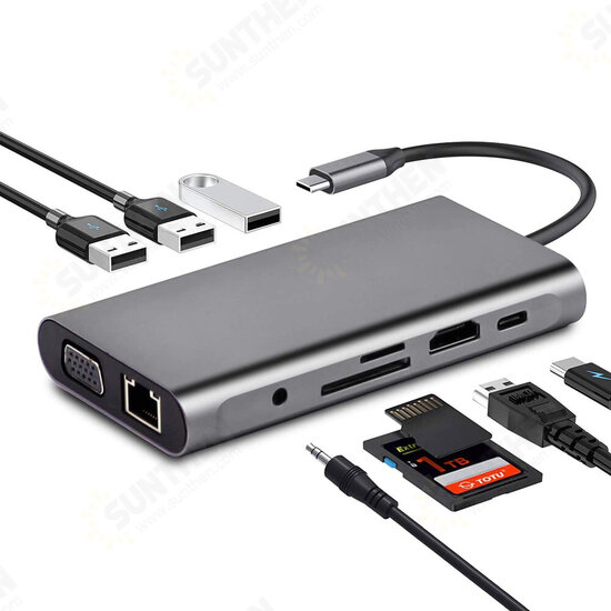 10 In 1 Triple Display USB Type-C Hub Docking Station Adapter