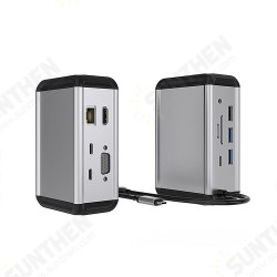 12-in-1 Type-C Docking Station with USB, HDMI, VGA, Audio Jack, RJ45, and Memory Card Readers. 12-in-1 Type-C Docking Station with USB, HDMI, VGA, Audio Jack, RJ45, and Memory Card Readers.