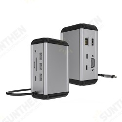 12-in-1 Type-C Docking Station with USB, HDMI, VGA, Audio Jack, RJ45, and Memory Card Readers. 12-in-1 Type-C Docking Station with USB, HDMI, VGA, Audio Jack, RJ45, and Memory Card Readers.