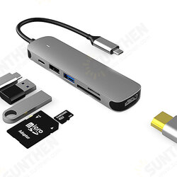 6-in-1 Type-C Docking Station USB-C Hub with USB-C PD3.0 USB2.0 USB3.0 TF SD Card Slot 4K HDMI-Compatible Splitter Adaptor Multiport Hub for PC Laptop 6-in-1 Type-C Docking Station USB-C Hub with USB-C PD3.0 USB2.0 USB3.0 TF SD Card Slot 4K HDMI-Compatible Splitter Adaptor Multiport Hub for PC Laptop
