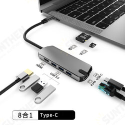 8 in 1 Type-C Docking Station USB-C Hub Splitter Adapter with USB3.0 USB-C PD 100W 4K HDMI RJ45 1000Mbps LAN Ethernet SD/TF Card Reader Slot 8 in 1 Type-C Docking Station USB-C Hub Splitter Adapter with USB3.0 USB-C PD 100W 4K HDMI RJ45 1000Mbps LAN Ethernet SD/TF Card Reader Slot