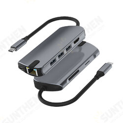 8 in 1 Type-C Docking Station USB-C Hub Splitter Adapter with USB3.0 USB-C PD 100W 4K HDMI RJ45 1000Mbps LAN Ethernet SD/TF Card Reader Slot 8 in 1 Type-C Docking Station USB-C Hub Splitter Adapter with USB3.0 USB-C PD 100W 4K HDMI RJ45 1000Mbps LAN Ethernet SD/TF Card Reader Slot