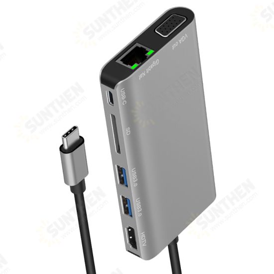 FD-F67 Type-c Hub with HDMI-compatible VGA 2-Port USB3.0 SD Card Reader Gigabit Ethernet Port PD Docking Station Audio Plug