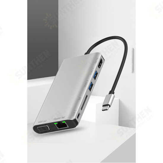 FD-F67 Type-c Hub with HDMI-compatible VGA 2-Port USB3.0 SD Card Reader Gigabit Ethernet Port PD Docking Station Audio Plug