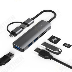 H502 5 in 1 USB/Type-C Docking Station USB-C Hub Splitter Adaptor with USB3.0*3 SD/TF Card Reader Slot Support OTG for PC Computer Laptop H502 5 in 1 USB/Type-C Docking Station USB-C Hub Splitter Adaptor with USB3.0*3 SD/TF Card Reader Slot Support OTG for PC Computer Laptop