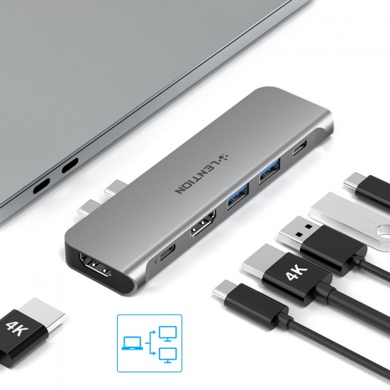 6 in 1 USB-C Hub Docking Station Adapter With 1* PD/1*Type-C/2*HDMI/2*USB 3.0
