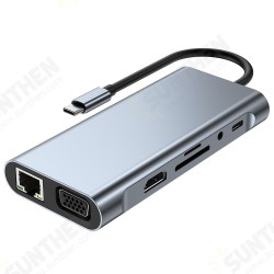 11 in 1 USB-C Hub Docking Station Type-C Adapter with USB3.0 USB2.0 PD 100W 4K HDMI-Compatible VGA 3.5mm Aux RJ45 100Mbps 11 in 1 USB-C Hub Docking Station Type-C Adapter with USB3.0 USB2.0 PD 100W 4K HDMI-Compatible VGA 3.5mm Aux RJ45 100Mbps
