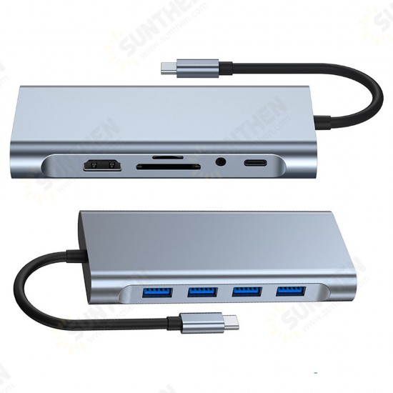 11 in 1 USB-C Hub Docking Station Type-C Adapter with USB3.0 USB2.0 PD 100W 4K HDMI-Compatible VGA 3.5mm Aux RJ45 100Mbps