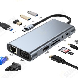 11 in 1 USB-C Hub Docking Station Type-C Adapter with USB3.0 USB2.0 PD 100W 4K HDMI-Compatible VGA 3.5mm Aux RJ45 100Mbps 11 in 1 USB-C Hub Docking Station Type-C Adapter with USB3.0 USB2.0 PD 100W 4K HDMI-Compatible VGA 3.5mm Aux RJ45 100Mbps