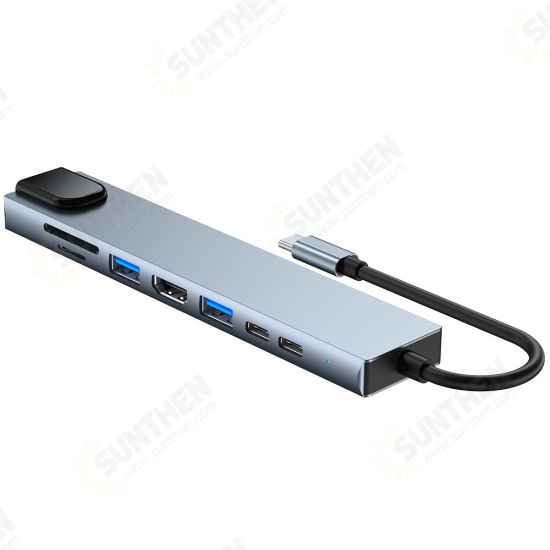 8 In 1 USB-C Hub Docking Station Type-C to USB3.0 USB2.0 PD 87W 4K HDMI-Compatible RJ45 100Mbps Ethernet SD/TF Card Reader Slot