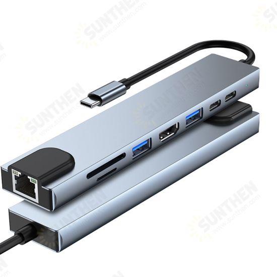 8 In 1 USB-C Hub Docking Station Type-C to USB3.0 USB2.0 PD 87W 4K HDMI-Compatible RJ45 100Mbps Ethernet SD/TF Card Reader Slot