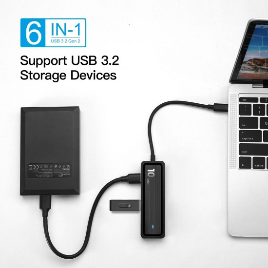 6 in 1 USB Hub 4-Port USB3.1 Gen 2 Expander with SD/ TF Adapter Laptop Docking Station