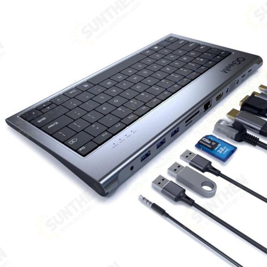 Aluminum Alloy Keyboard + 11 In 1 USB-C Hub Docking Station Adapter