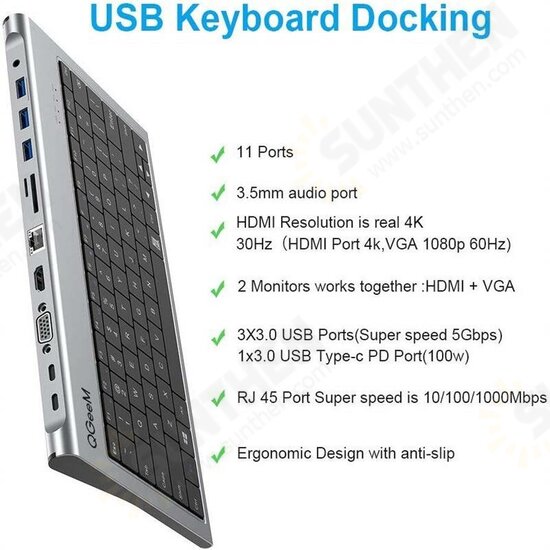 Aluminum Alloy Keyboard + 11 In 1 USB-C Hub Docking Station Adapter