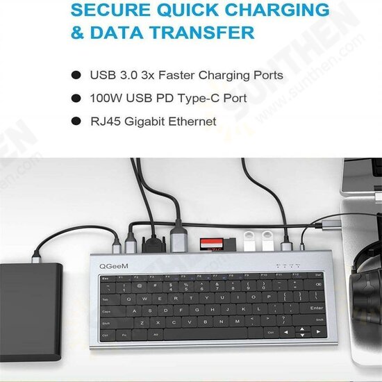 Aluminum Alloy Keyboard + 11 In 1 USB-C Hub Docking Station Adapter