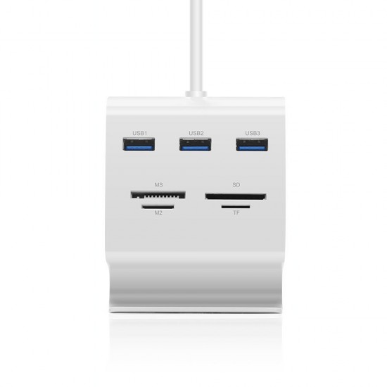 US156 7-In-1 USB Hub Multi-Functional USB3.0 TF/SD/M2/MS Card Reader 5Gbps Fast Speed LED Indicator Docking Station with Phone Stand