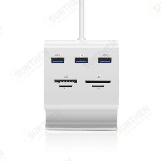 US156 7-In-1 USB Hub Multi-Functional USB3.0 TF/SD/M2/MS Card Reader 5Gbps Fast Speed LED Indicator Docking Station with Phone Stand