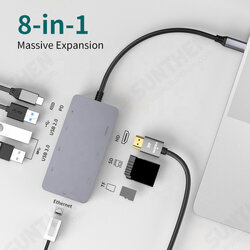 8 in 1 Type-C Docking Station USB-C Hub Adapter with USB2.0 USB3.0 USB-C PD 100W 4K HDMI-Compatible RJ45 Gigabit LAN Ethernet TF/SD Card Reader 8 in 1 Type-C Docking Station USB-C Hub Adapter with USB2.0 USB3.0 USB-C PD 100W 4K HDMI-Compatible RJ45 Gigabit LAN Ethernet TF/SD Card Reader
