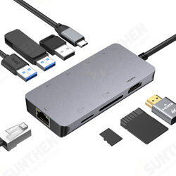 8 in 1 Type-C Docking Station USB-C Hub Adapter with USB2.0 USB3.0 USB-C PD 100W 4K HDMI-Compatible RJ45 Gigabit LAN Ethernet TF/SD Card Reader 8 in 1 Type-C Docking Station USB-C Hub Adapter with USB2.0 USB3.0 USB-C PD 100W 4K HDMI-Compatible RJ45 Gigabit LAN Ethernet TF/SD Card Reader