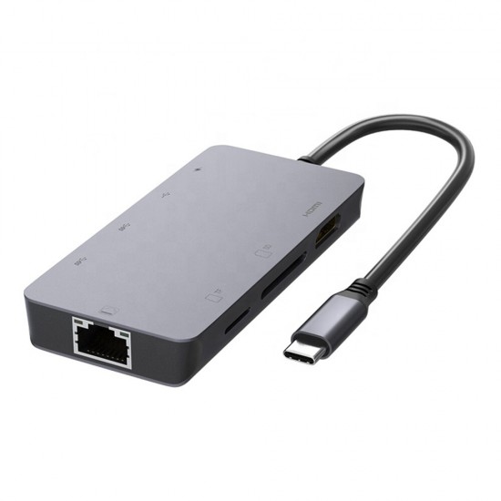 ULT-unite 8 in 1 Type-C Docking Station USB-C Hub Adapter with USB2.0 USB3.0 USB-C PD 100W 4K HDMI-Compatible RJ45 Gigabit LAN Ethernet TF/SD Card Reader