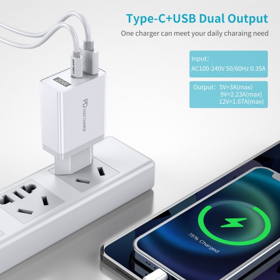 20W QC3.0 PD USB Charger USB-C PD3.0 QC3.0 Fast Charging Wall Charger Adapter EU/US Plug For iPhone 13 13Pro Max DOOGEE OnePlusXiaomi