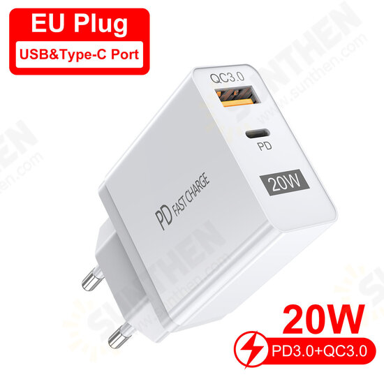 20W QC3.0 PD USB Charger USB-C PD3.0 QC3.0 Fast Charging Wall Charger Adapter EU/US Plug For iPhone 13 13Pro Max DOOGEE OnePlusXiaomi