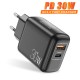 30W USB-C PD+QC3.0 2-Port Fast Charging Charger Adapter For iPhone 13 For iPhone 12 Pro Max For DOOGEE S88 Pro For OnePlus 9Pro For Xiaomi MI10