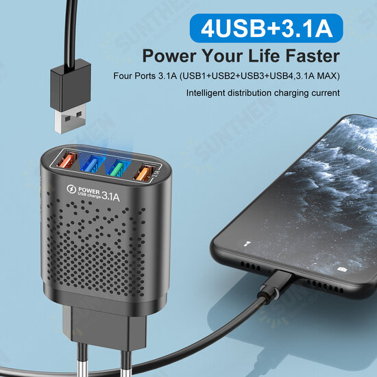 4-Port USB QC3.0 Charger Fast Charging Wall Charger Adapter EU Plug For iPhone DOOGEE OnePlusXiaomi MI10