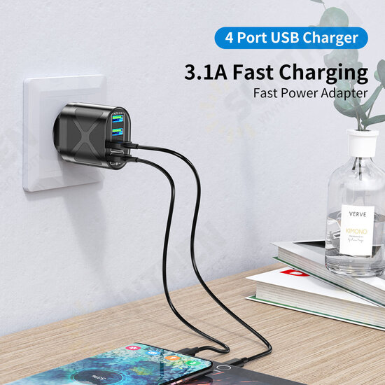 48W 4-Port USB Charger QC3.0 FCP SCP Fast Charging Wall Charger Adapter EU/US/UK Plug for iPhone 12 Pro Max for Samsung Huawei OnePlus