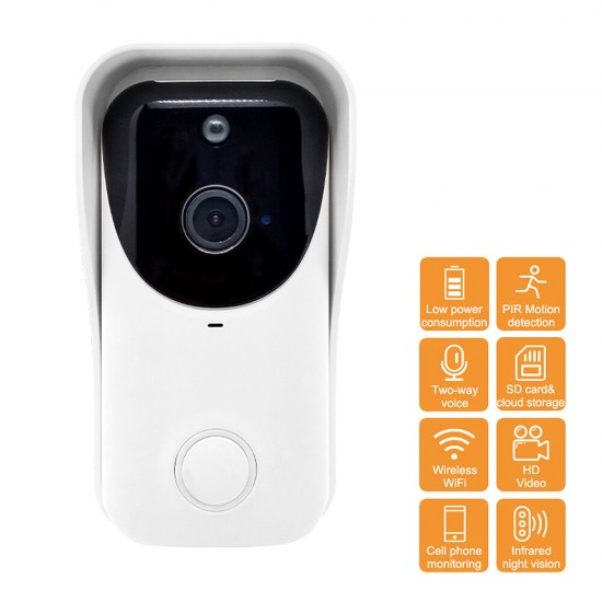 1080P WiFi Video Doorbell Wireless Remote Phone Monitoring Control Two-way Intercom IR Night Vision PIR Motion Detection Intelligent Camera Door Bell