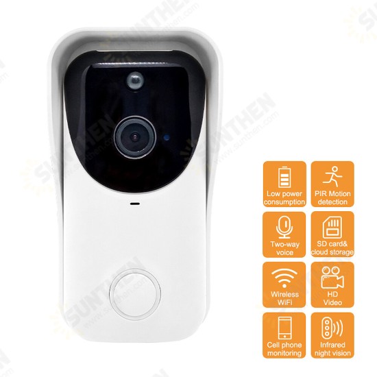 1080P WiFi Video Doorbell Wireless Remote Phone Monitoring Control Two-way Intercom IR Night Vision PIR Motion Detection Intelligent Camera Door Bell