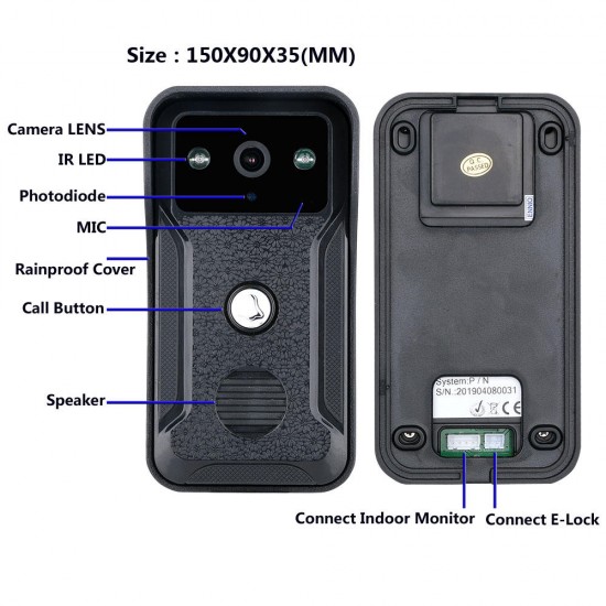 7 Inch Video Door Phone Doorbell Intercom Kit 1 Camera 1 Monitor Night Vision with 700TVL Camera