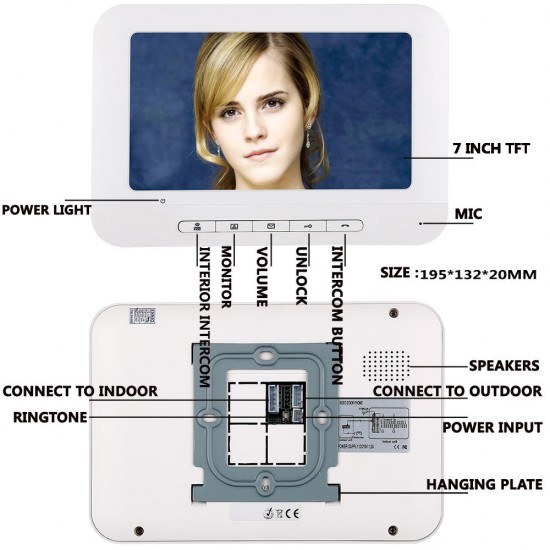 7 Inch Video Door Phone Doorbell Intercom Kit 1 Camera 1 Monitor Night Vision with 700TVL Camera