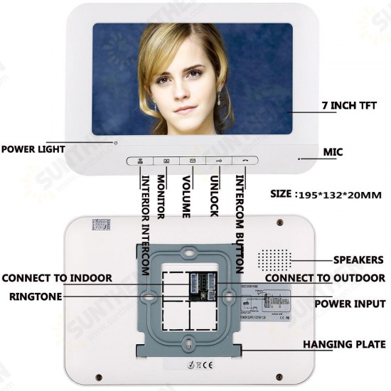 7 Inch Video Door Phone Doorbell Intercom Kit 1 Camera 1 Monitor Night Vision with 700TVL Camera