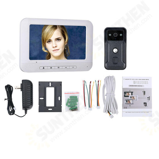 7 Inch Video Door Phone Doorbell Intercom Kit 1 Camera 1 Monitor Night Vision with 700TVL Camera