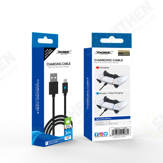 TY0803 Charging Cable for PS5 Game Controller 3m USB Type-C Charging Cable for Nintendo Switch NS PRO Wireless Gamepad with Indicator Light