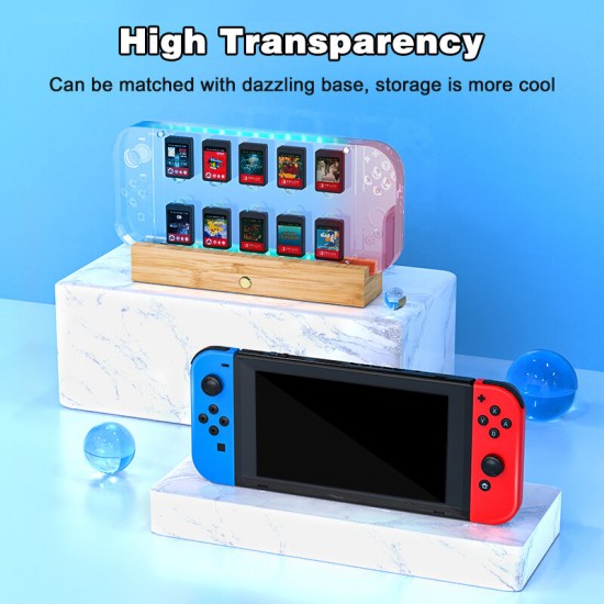 Game Card Case for Nintendo Switch Acrylic Transparent Magnetic Hard Shell Cover Case Box with RGB Light Display Stand 10pcs Card Slot