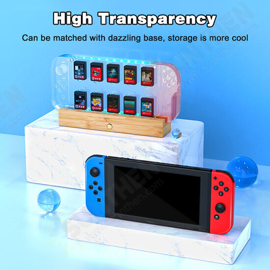 Game Card Case for Nintendo Switch Acrylic Transparent Magnetic Hard Shell Cover Case Box with RGB Light Display Stand 10pcs Card Slot