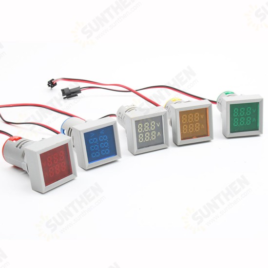 22mm AC 50-500V 0-100A Mini Digital square Voltmeter Ammeter Volt Voltage Tester Meter Dual LED Indicator Pilo t Lamp Light Dual 22mm AC 50-500V 0-100A Mini Digital square Voltmeter Ammeter Volt Voltage Tester Meter Dual LED Indicator Pilo t Lamp Light Dual