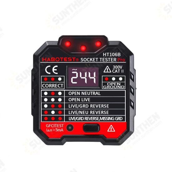 2pcs HT106B Socket Outlet Tester Circuit Polarity Voltage Detector Wall UK+EU Plug Breaker Finder RCD Test