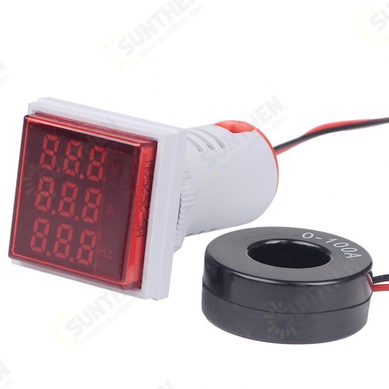 3 in 1 22mm 50-380V 100A 99Hz Digital LED Volt Amp HZ AC Ammeter Voltmeter Current Frequency Voltage Indicator Meter Tester Signal Lights