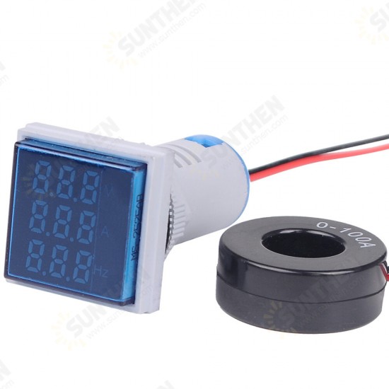 3 in 1 22mm 50-380V 100A 99Hz Digital LED Volt Amp HZ AC Ammeter Voltmeter Current Frequency Voltage Indicator Meter Tester Signal Lights