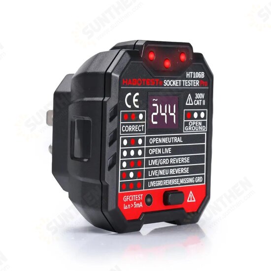 HT106B UK Socket Outlet Tester Circuit Polarity Voltage Detector Wall Plug Break Finder RCD Test UK Plug