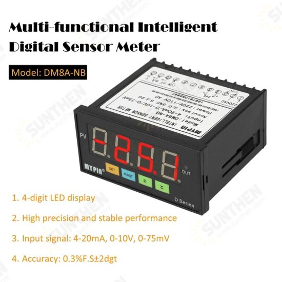 DM8A-NB Digital Sensor Meter Multi-Functional Intelligent Led Display 0-75mV/4-20mA/0-10V Input 2 Relay Alarm Output DM8A-NB Digital Sensor Meter Multi-Functional Intelligent Led Display 0-75mV/4-20mA/0-10V Input 2 Relay Alarm Output