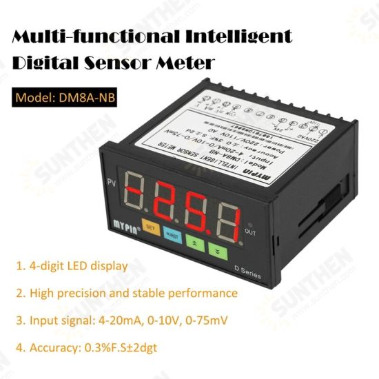 DM8A-NB Digital Sensor Meter Multi-Functional Intelligent Led Display 0-75mV/4-20mA/0-10V Input 2 Relay Alarm Output