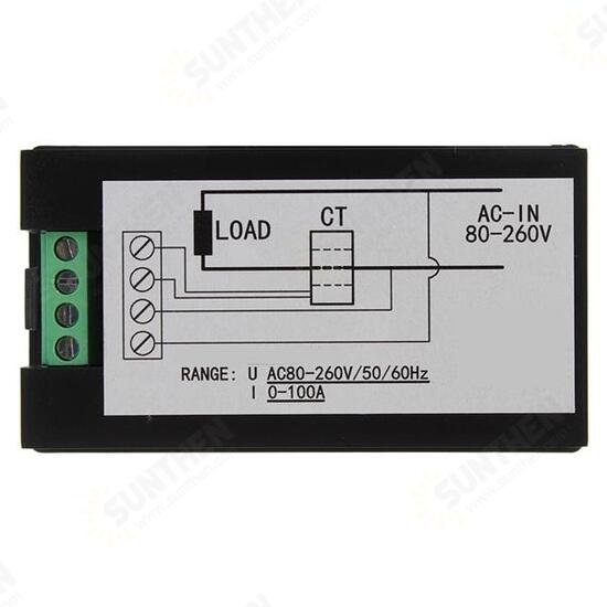 100A 22000W Power Monitor Module AC Meter Panel 45-65Hz Test Voltage AC 80-260V