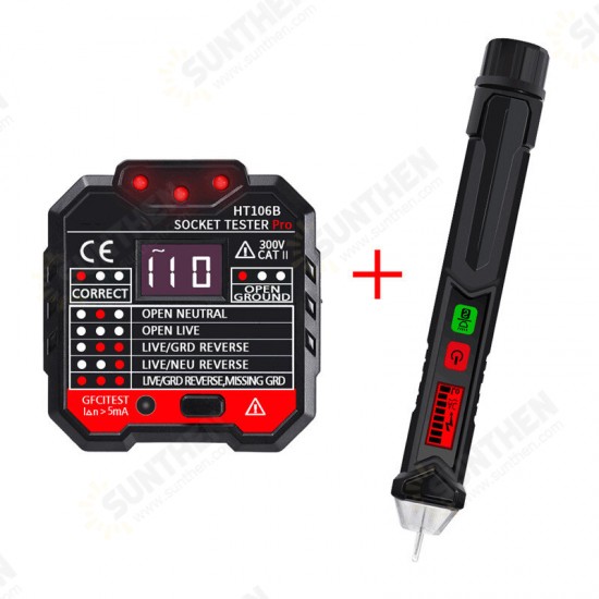 HT106B Socket Outlet Tester Circuit Polarity Voltage Detector+Winpeak ET8900 Voltage Tester Pen