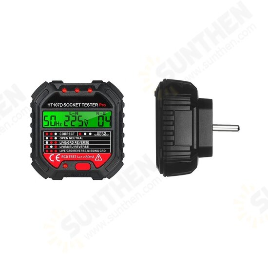 HT107 GFCI Outlet Tester with Voltage Display 90-250V Socket for Electric Maintenance Office Sockets Power Strips Wall Sockets in School Laboratory